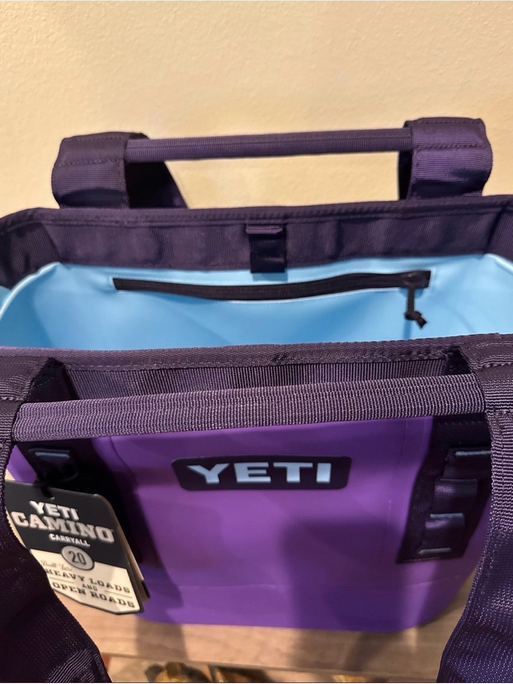 Yeti Camino Carryall Tote in Purple with Light Blue Liner - Picture 2 of 3